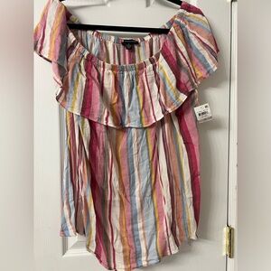 NWT INC - International Concepts 1X off the shoulder stripe top